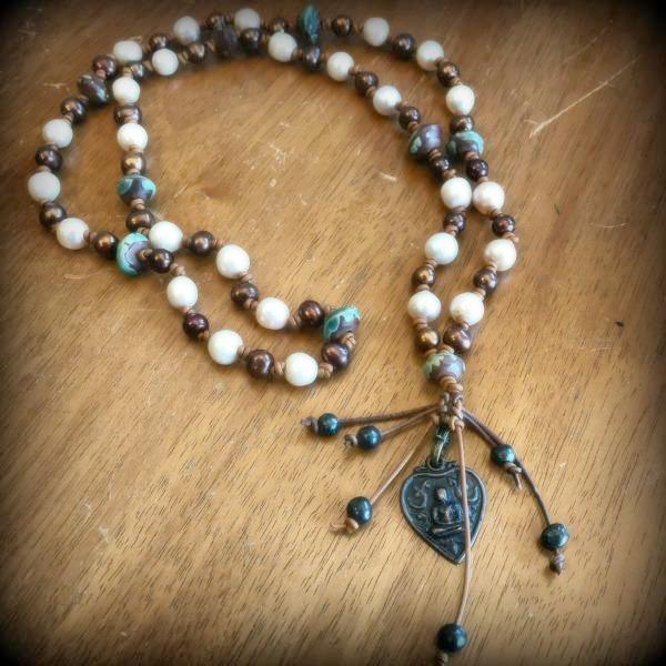 Leather and Pearl Beaded Boho Necklace