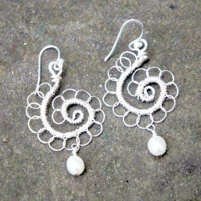 Silver & Pearl Nautilus Earrings