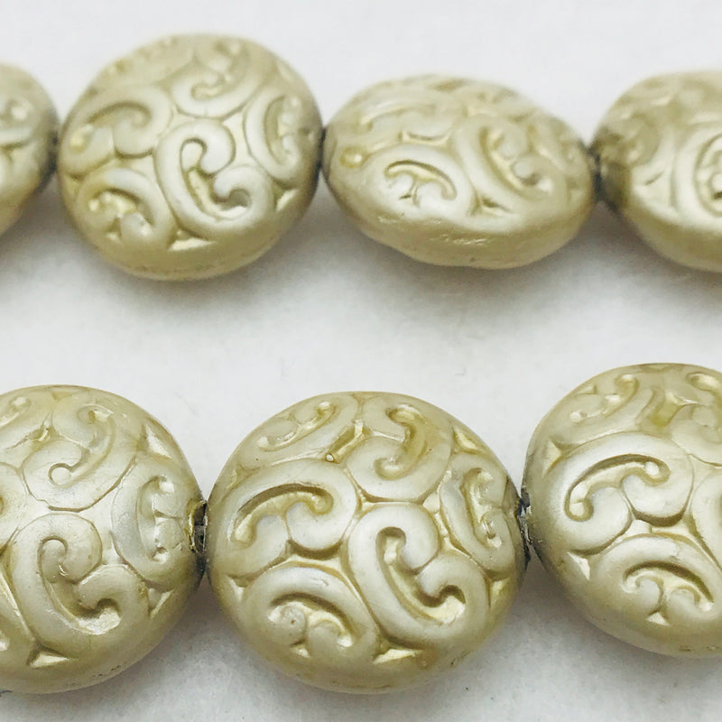 Button Coin Czech Beads, Sage Luster 13mm