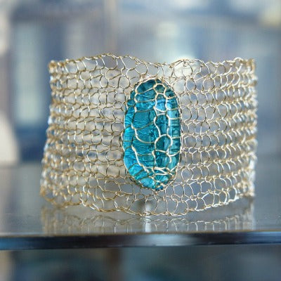 Silver & Blue Knit Cuff