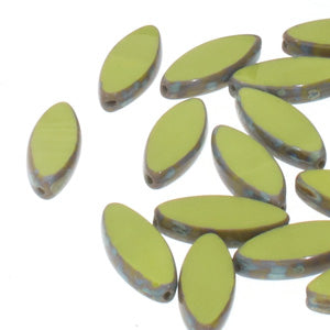 Czech Glass Beads Table Cut Oval Avocado Green Picasso