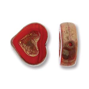 Czech Glass Beads Table Cut Heart Red Bronze