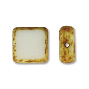 Czech Glass Beads Table Cut Square White Picasso