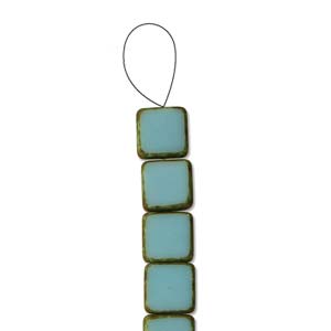 Czech Glass Beads Table Cut Square Sky Blue Picasso, 10mm