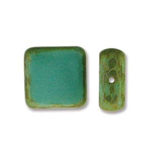 Czech Glass Beads Table Cut Square Turquoise Picasso