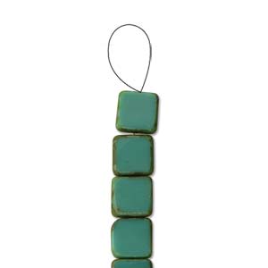 Czech Glass Beads Table Cut Square Turquoise Picasso