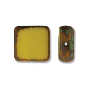 Czech Glass Beads Table Cut Square Yellow Picasso