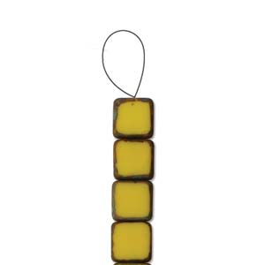 Czech Glass Beads Table Cut Square Yellow Picasso