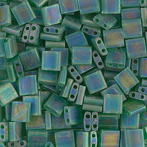 Square tila two holed bead Matte transparent green 
