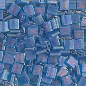 Square tila two holed bead Matte transparent Capri blue