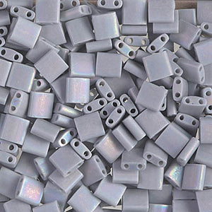Square tila two holed bead Matte metallic silver grey