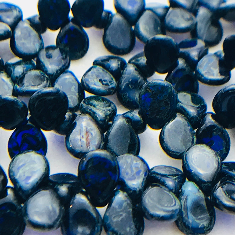 Transparent Dark Blue Travertine Pip Czech Glass Bead 7mm