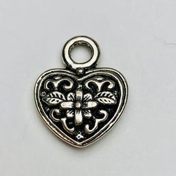 Heart with Flower Charm, Silver